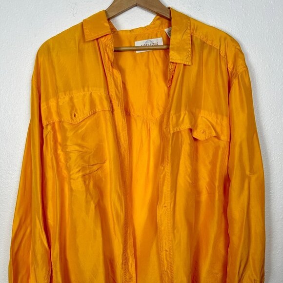 American Design Vintage First Issue 100% Silk Yellow Button Down Sz. Large - Picture 3 of 13